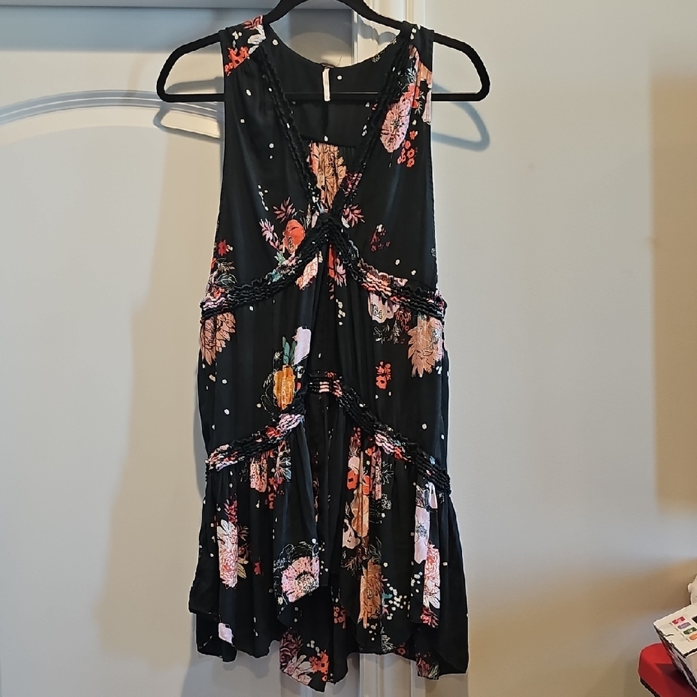 Free People Black Floral Sleeveless Top